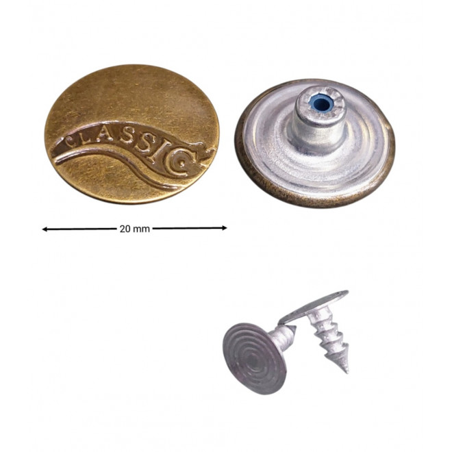 Джинсовая кнопка-пуговица 20 мм « classik », латунь (25 шт.)