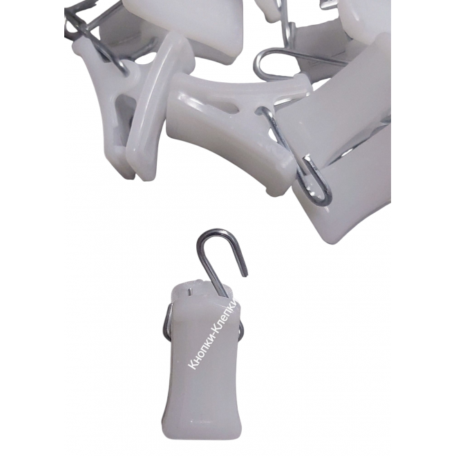 Зажимы для штор пластиковые с металлическим крючком. Цвет: белый. Количество в упаковке: 100 шт.