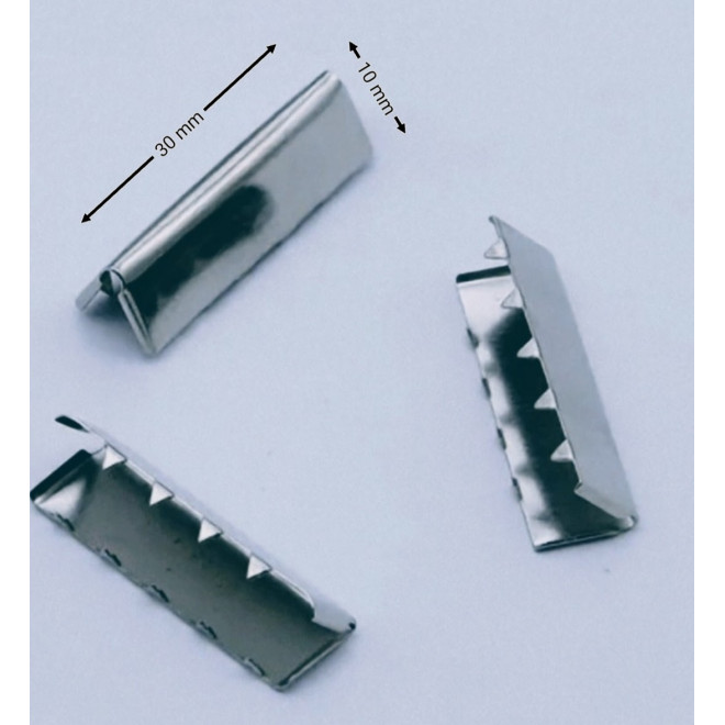 Наконечник-зажим для ременной ленты (стропы) металл 30х10 мм (уп. 20 шт) т. никель оптом