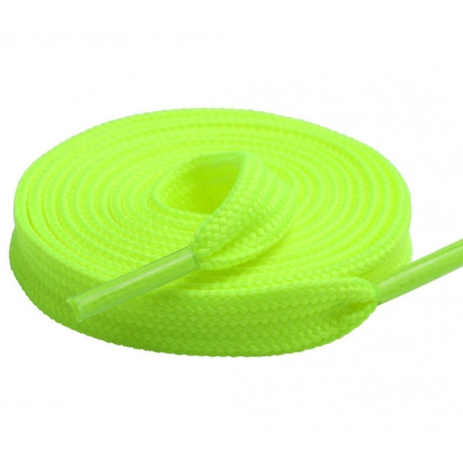 Шнурки, тип 4, длина 100 см, ширина 8 мм, неон-салатовый, уп. 50 пар (100 шт.) оптом Шнурки, тип 4, длина 100 см, ширина 8 мм, неон-салатовый, уп. 50 пар (100 шт.) оптом